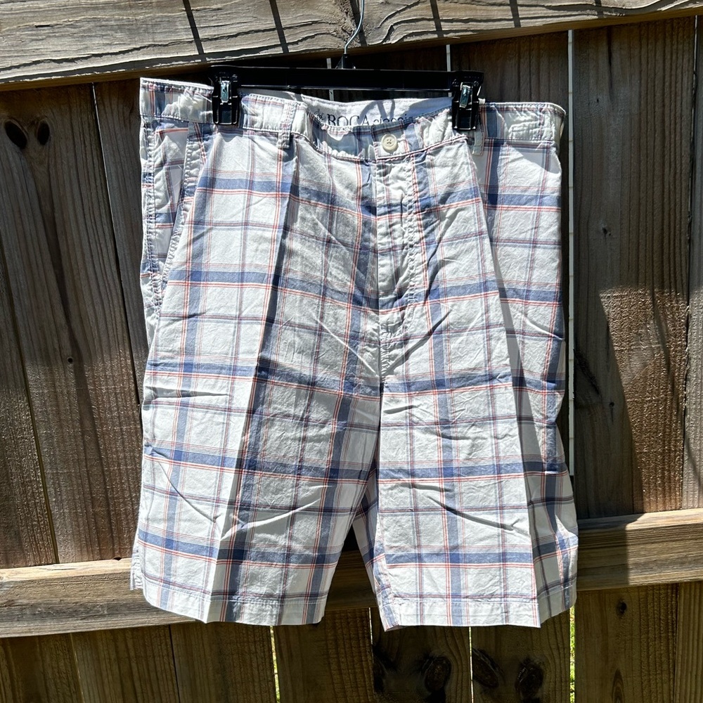 Boca classics plaid cotton classic shorts with side pockets & button back pocket
